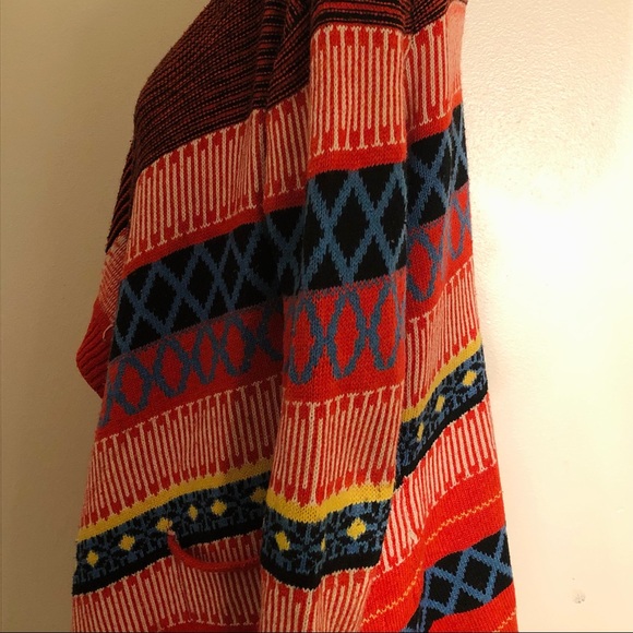 36 Point 5 Orange Boho Geometric Tribal Aztec Ikat Print Waterfall Open Cardi - Picture 5 of 5